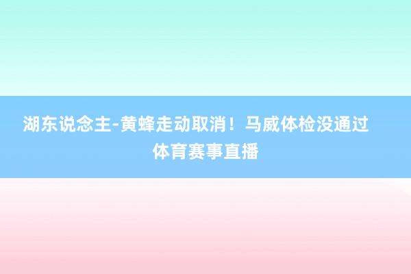 湖东说念主-黄蜂走动取消！马威体检没通过    体育赛事直播