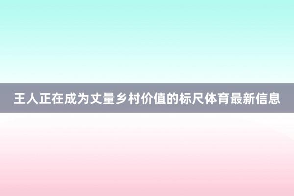 王人正在成为丈量乡村价值的标尺体育最新信息